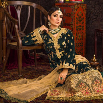 Velvet Heavy Embroidered Shirt With Organza Heavy Embroidered Dupatta - zab983